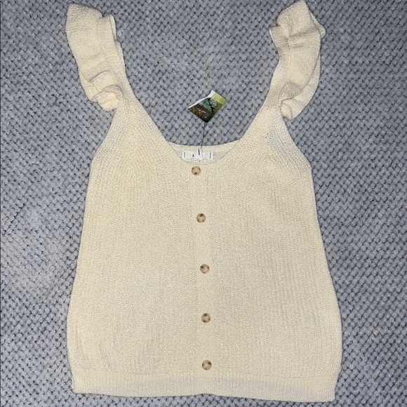 Mine Ivory Button-Front Ruffle Top - Picture 6 of 6